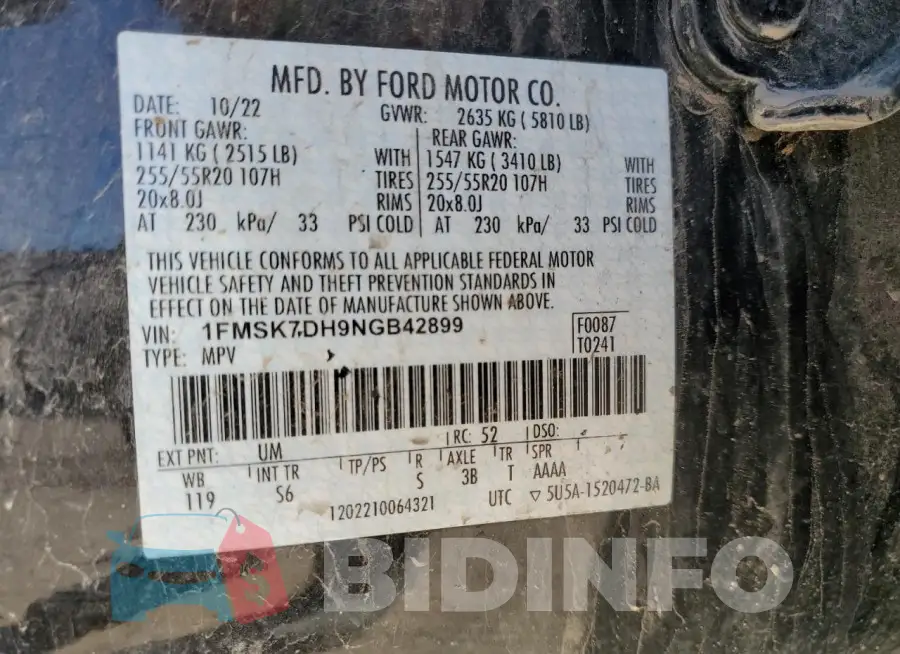 1FMSK7DH9NGB42899 Photo# 13