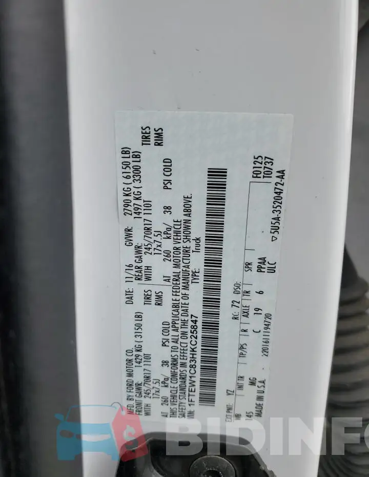1FTEW1C83HKC25847 Photo# 12