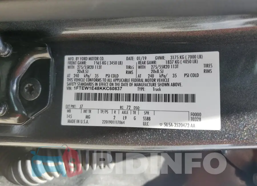 1FTEW1E48KKC60837 Photo# 13