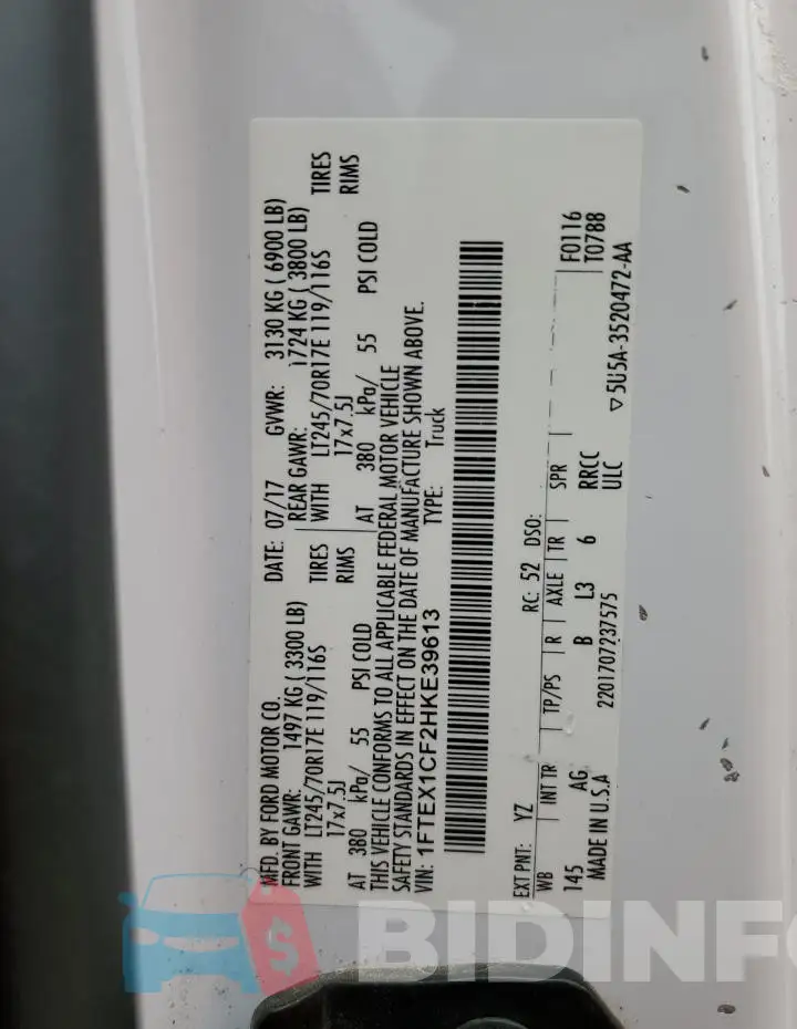 1FTEX1CF2HKE39613 Photo# 12