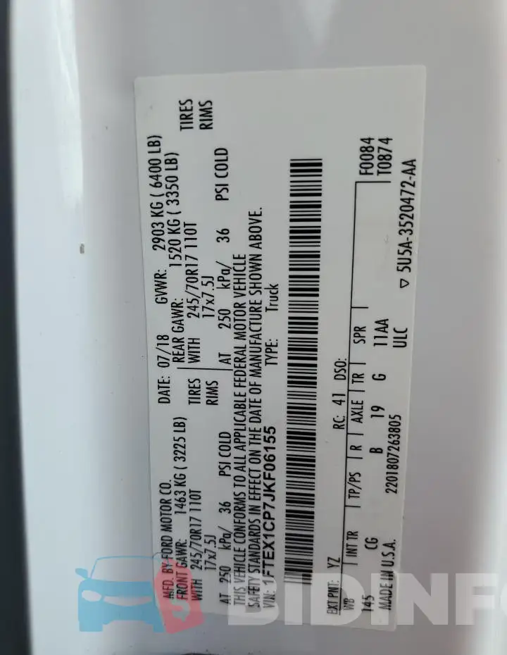1FTEX1CP7JKF06155 Photo# 12