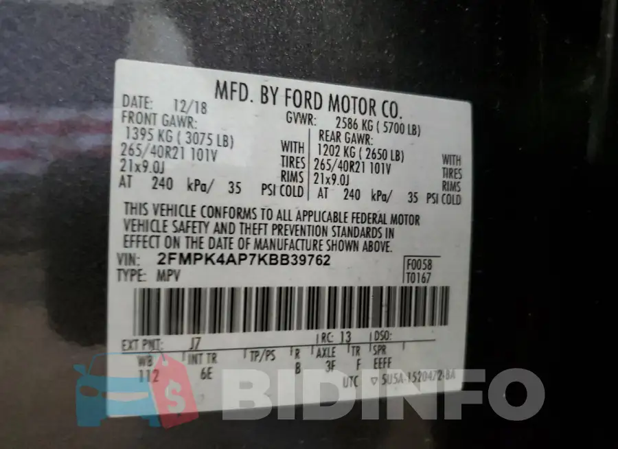 2FMPK4AP7KBB39762 Photo# 13