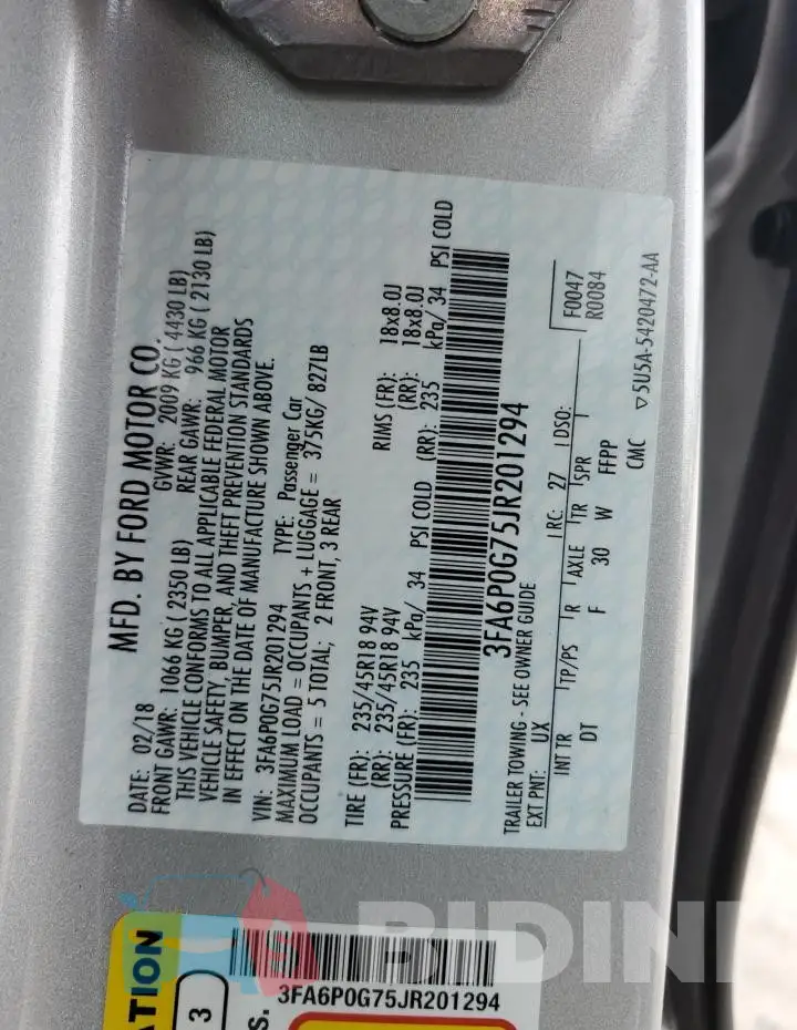 3FA6P0G75JR201294 Photo# 12
