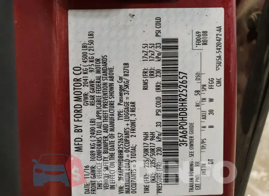3FA6P0HD8HR252657 Photo# 12