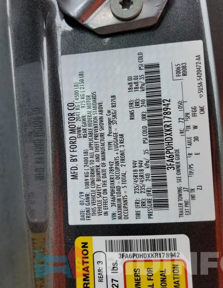 3FA6P0HDXKR178942 Photo# 12