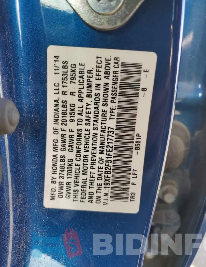 19XFB2F51FE217737 Photo# 12