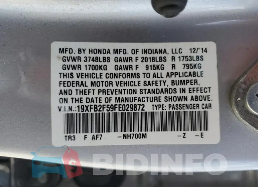 19XFB2F59FE029872 Photo# 12