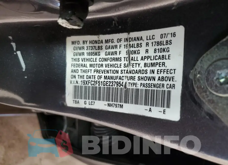 19XFC2F51GE237954 Photo# 12