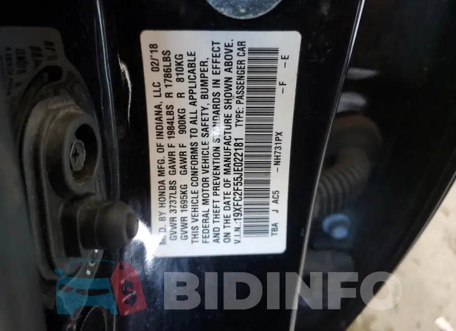 19XFC2F55JE022181 Photo# 13