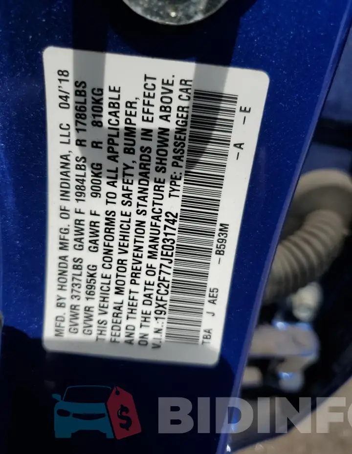 19XFC2F77JE031742 Photo# 12