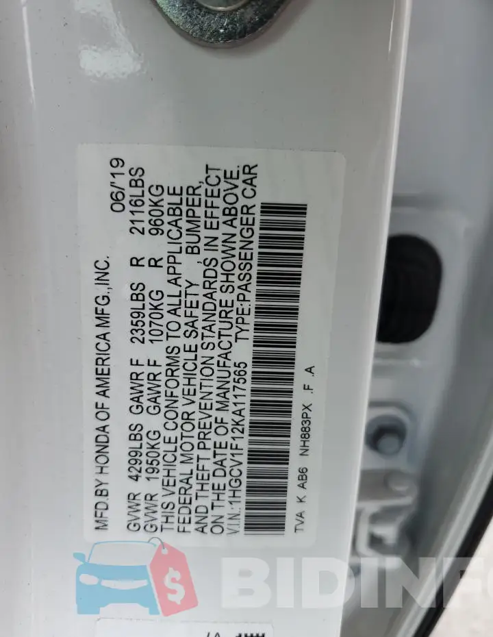 1HGCV1F12KA117565 Photo# 13