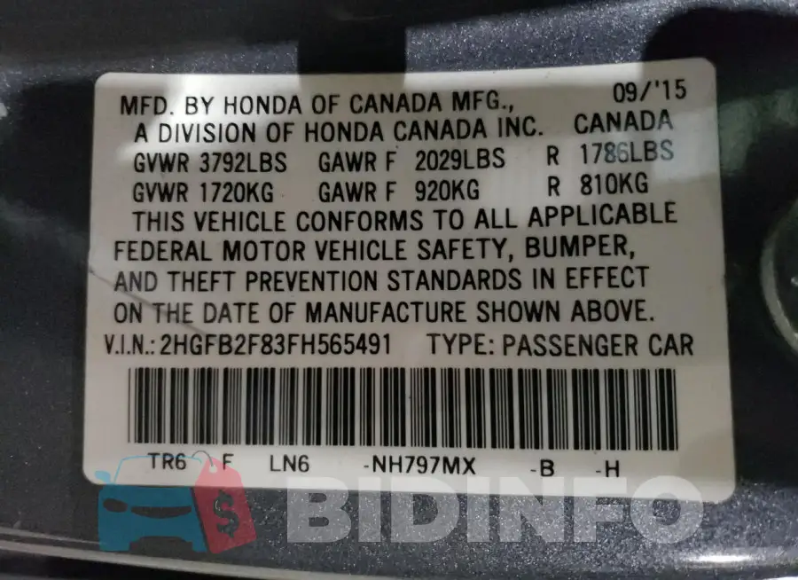 2HGFB2F83FH565491 Photo# 12