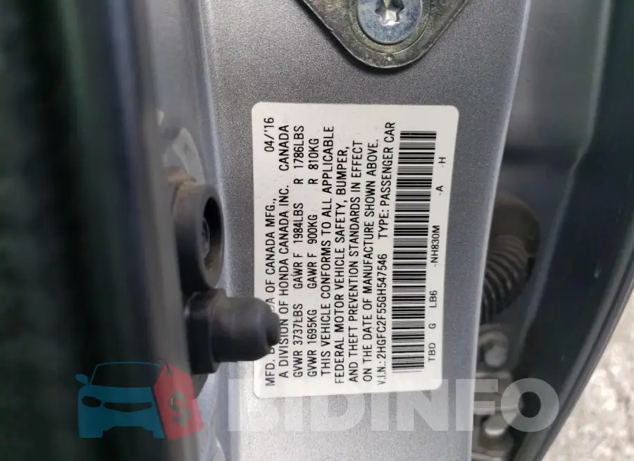2HGFC2F55GH547546 Photo# 12