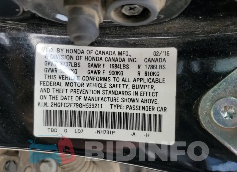 2HGFC2F79GH539211 Photo# 13