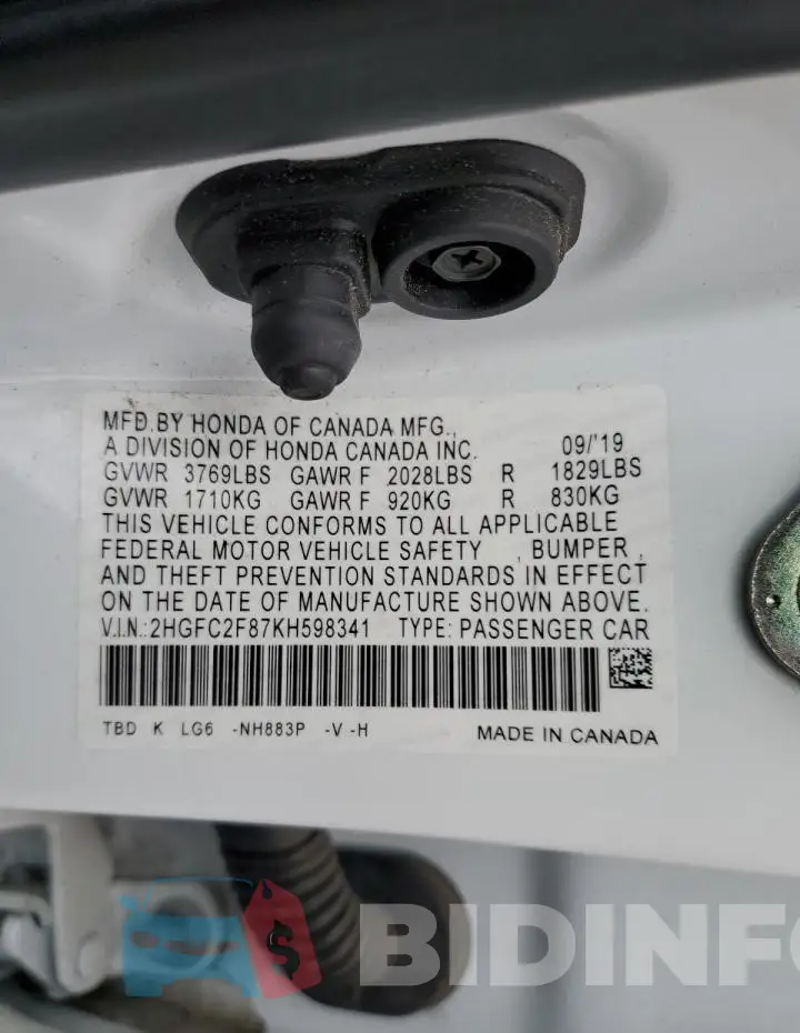2HGFC2F87KH598341 Photo# 12