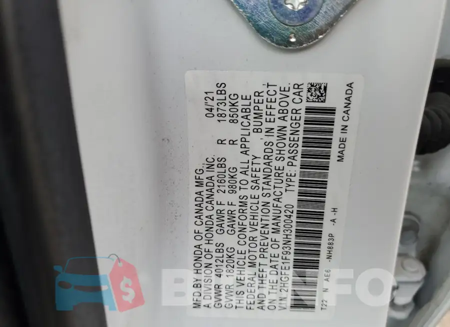 2HGFE1F93NH300420 Photo# 12