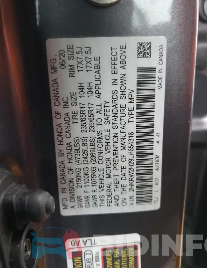 2HKRW2H29LH654316 Photo# 12