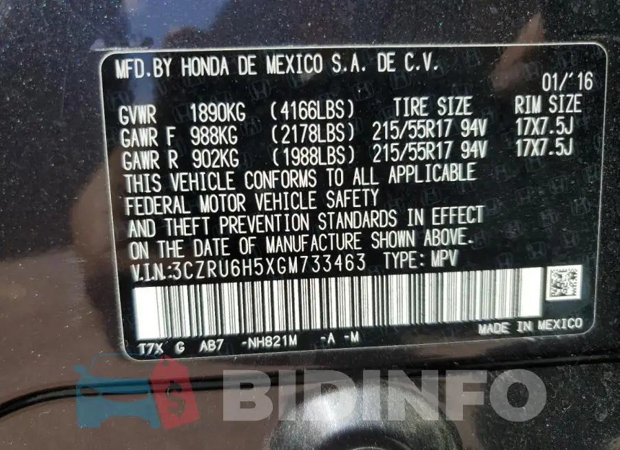 3CZRU6H5XGM733463 Photo# 13
