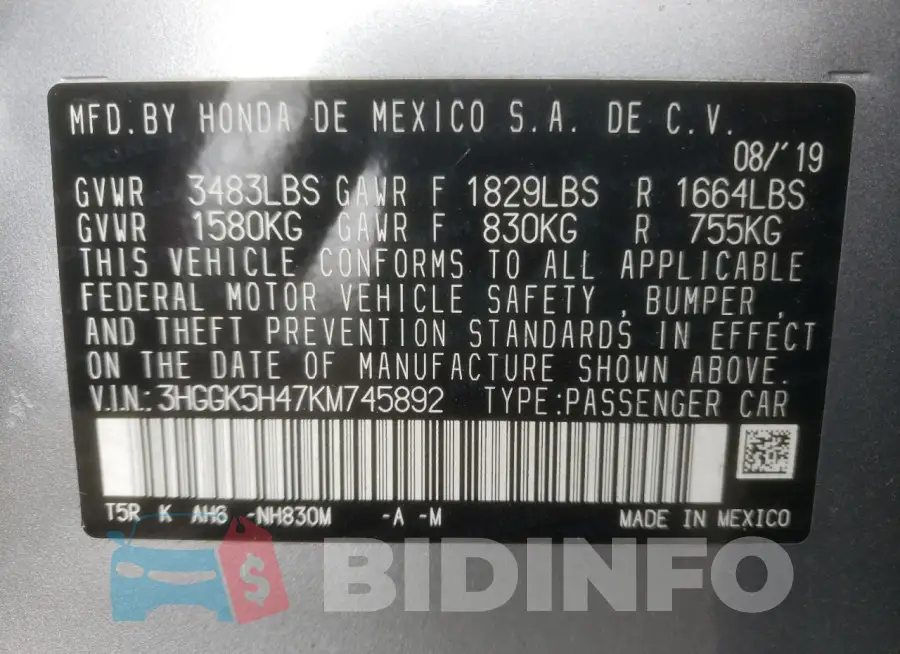 3HGGK5H47KM745892 Photo# 12