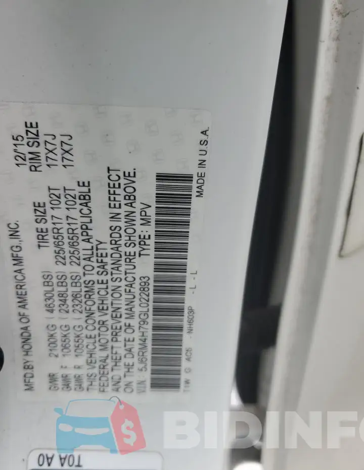 5J6RM4H79GL022893 Photo# 13