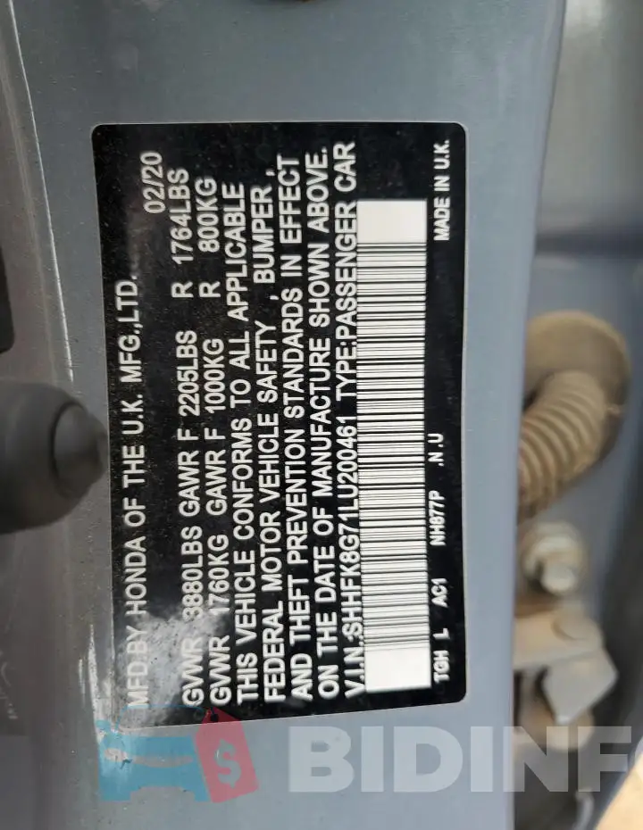 SHHFK8G71LU200461 Photo# 12