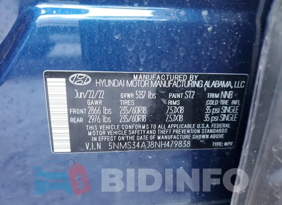 5NMS34AJ8NH479838 Photo# 13