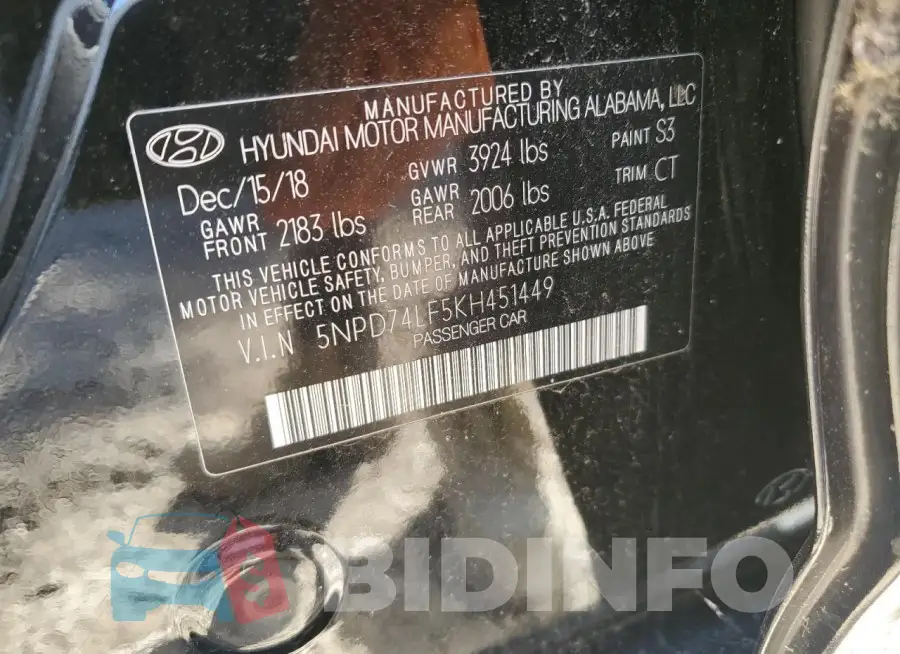 5NPD74LF5KH451449 Photo# 12