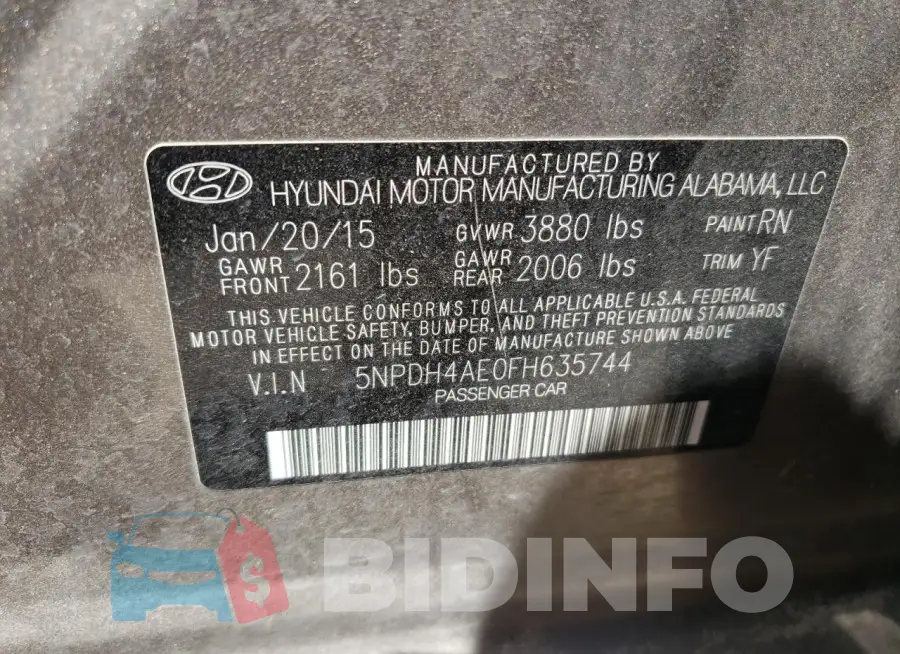 5NPDH4AE0FH635744 Photo# 12