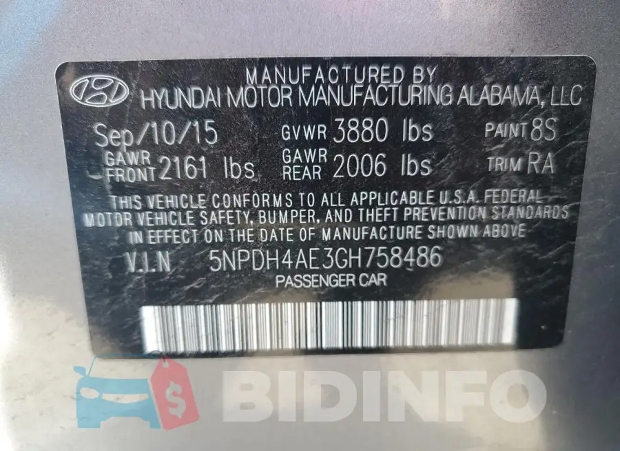 5NPDH4AE3GH758486 Photo# 12