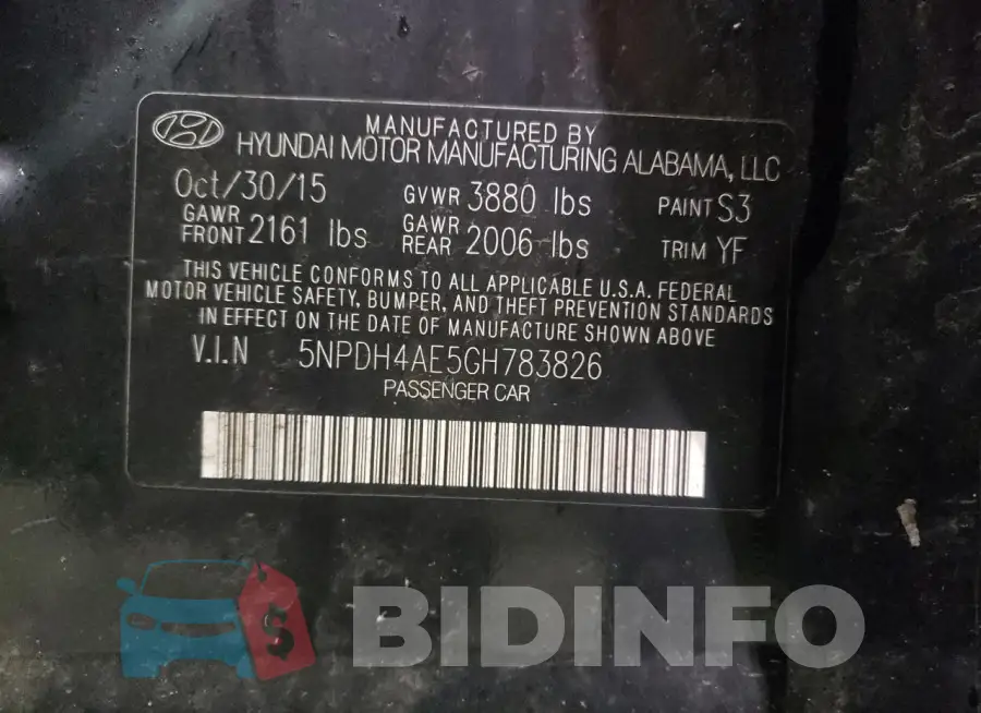 5NPDH4AE5GH783826 Photo# 12