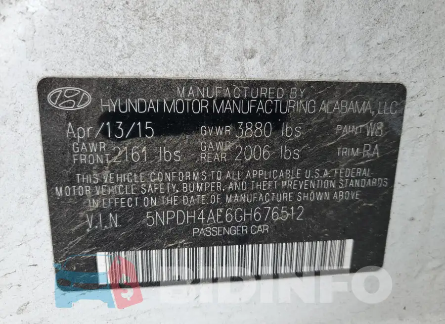 5NPDH4AE6GH676512 Photo# 12