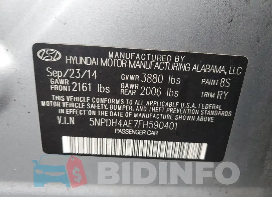 5NPDH4AE7FH590401 Photo# 12