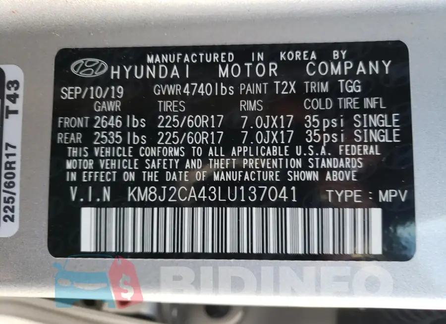 KM8J2CA43LU137041 Photo# 13