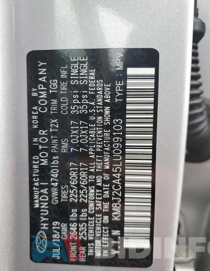 KM8J2CA45LU099103 Photo# 14