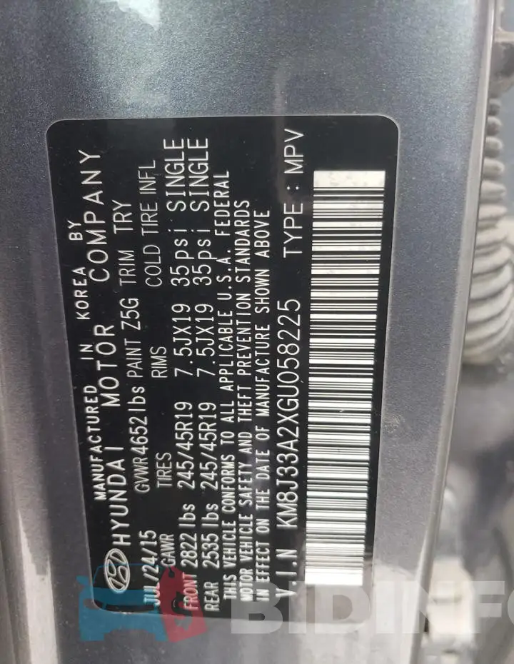 KM8J33A2XGU058225 Photo# 14