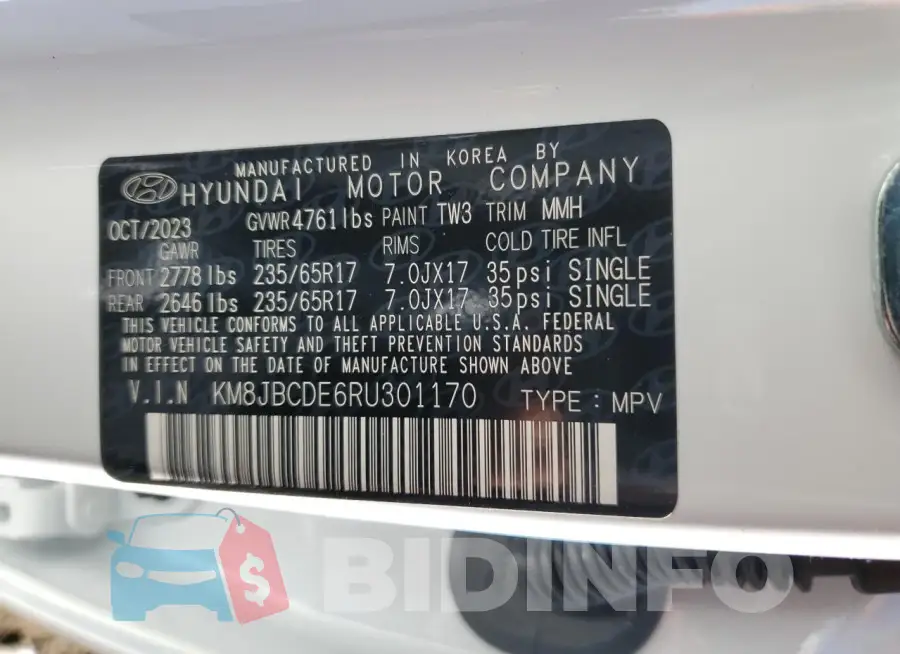 KM8JBCDE6RU301170 Photo# 13
