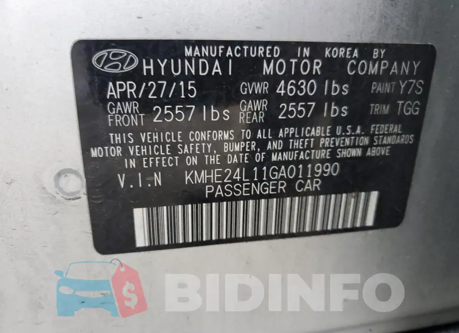 KMHE24L11GA011990 Photo# 12