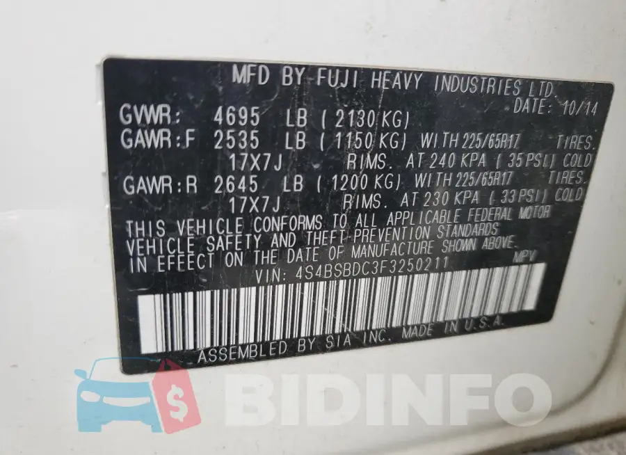 4S4BSBDC3F3250211 Photo# 12