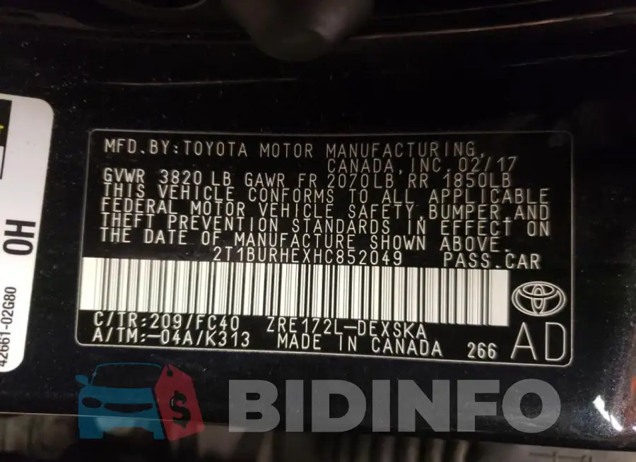 2T1BURHEXHC852049 Photo# 10