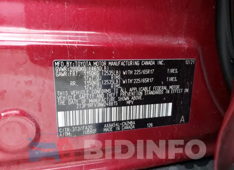 2T3P1RFV3NW248815 Photo# 13