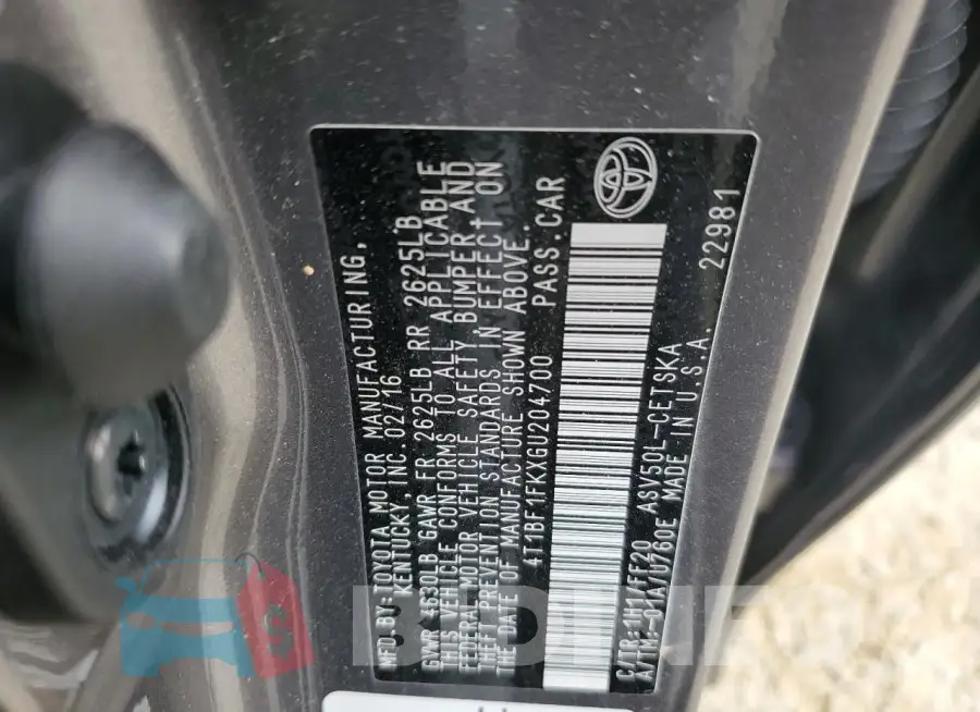 4T1BF1FKXGU204700 Photo# 13