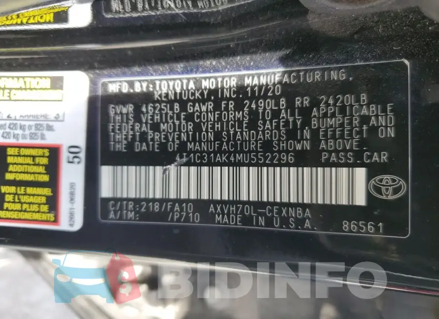 4T1C31AK4MU552296 Photo# 12