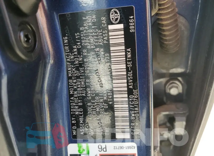 4T4BF1FK7FR498139 Photo# 13