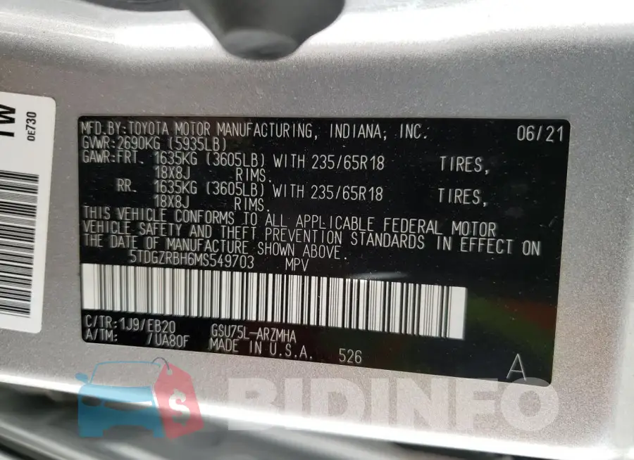 5TDGZRBH6MS549703 Photo# 13