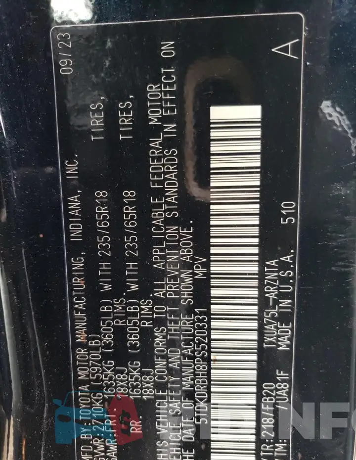5TDKDRBH8PS520331 Photo# 14
