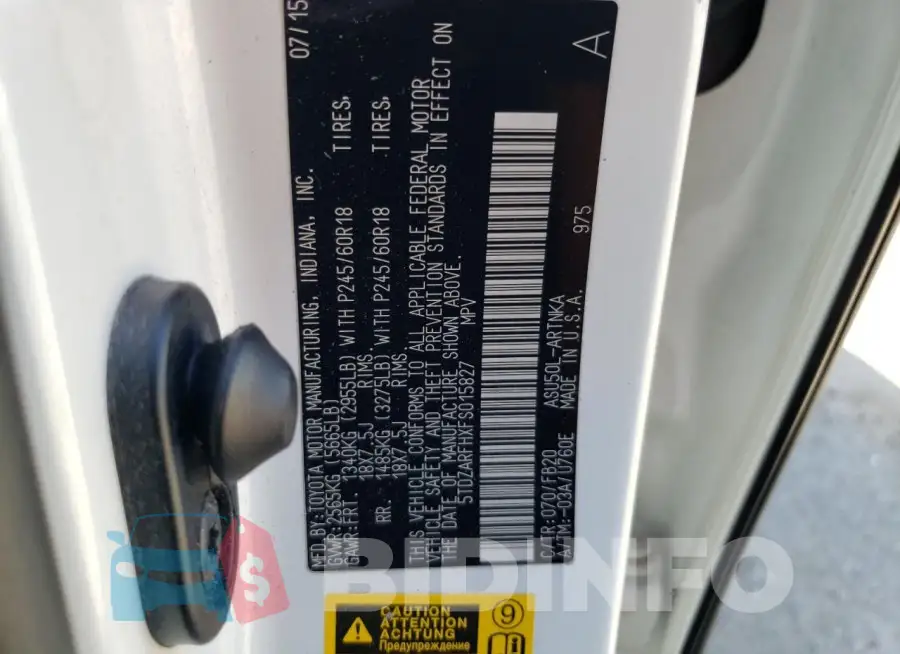 5TDZARFHXFS015827 Photo# 13