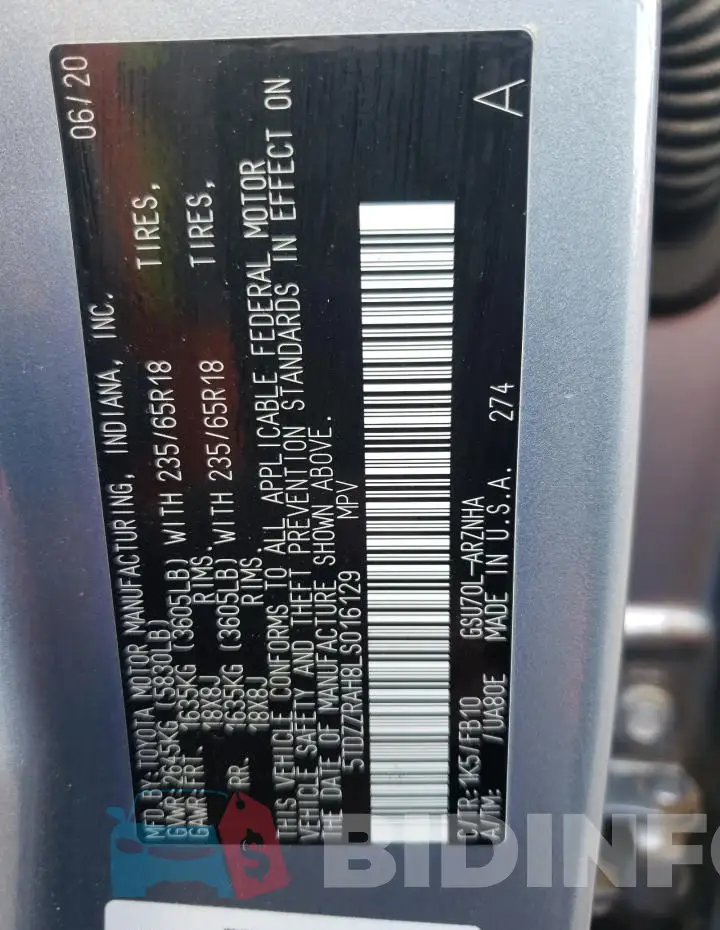 5TDZZRAH8LS016129 Photo# 13