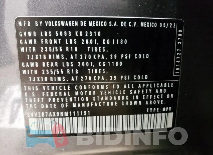 3VV2B7AX9NM111191 Photo# 12
