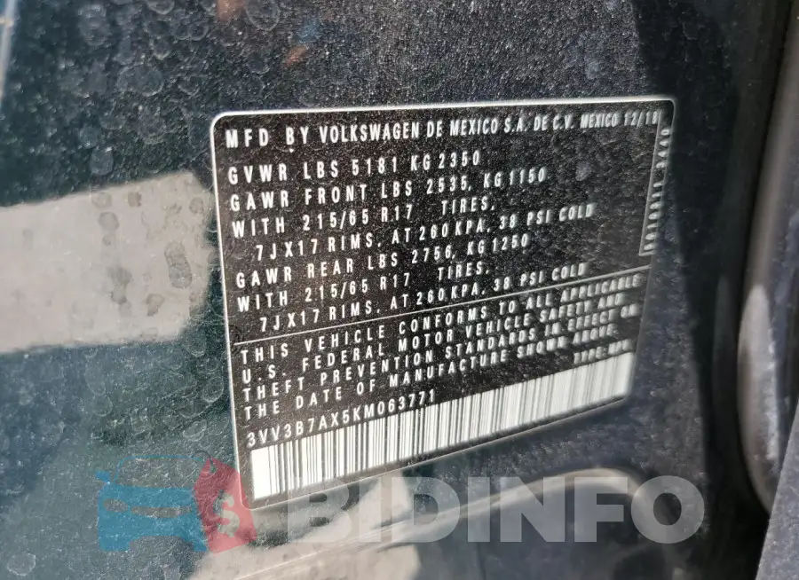 3VV3B7AX5KM063771 Photo# 13
