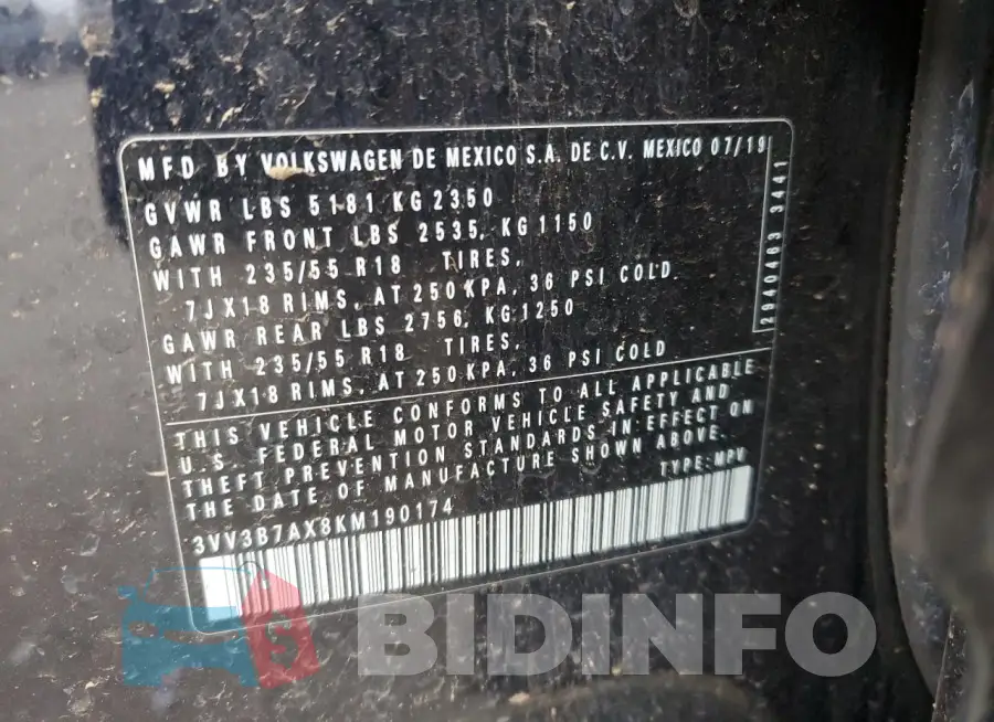 3VV3B7AX8KM190174 Photo# 14